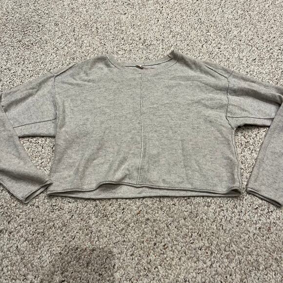 Free People Cashmere Silk Blend Sweater Long Sleeve Sz S Beige Cropped Casual - Picture 1 of 7